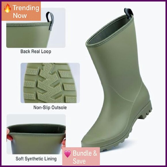 Wide Calf Women's Rain Boots Waterproof PVC Mid Height Outdoor - Picture 7 of 7